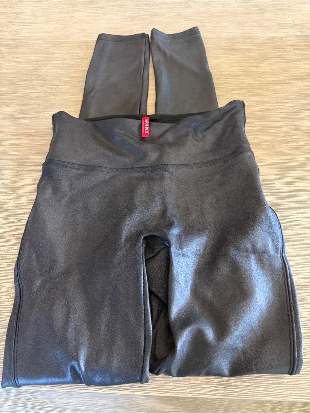 SPANX Faux Leather-Look High Waist Leggings - Black with Red Logo